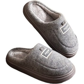 Resim Erkekler İçin Kışlık Pamuklu Ev Terliği Büyük Boy Sıcak Kadife Yer Terliği Gri 