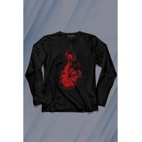 Resim Kendim Seçtim Uzayda El Satürn Halkaları Çizimli Lolipop Hellfire Ateş Uzun Kollu Tişört Baskılı Çocuk T-Shirt 