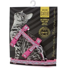 Resim Cattie Desenli Kedi Göğüs ve Gezdirme Tasma Aparatı Pembe 1x25-40 Cm 