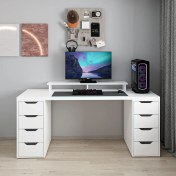 Resim Alen 180 Cm 8 Çekmeceli Geniş Çalışma & Oyuncu Masası - Beyaz Beyaz 