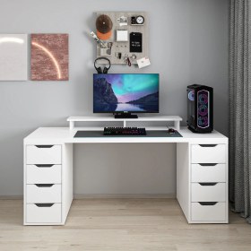 Resim Alen 180 Cm 8 Çekmeceli Geniş Çalışma & Oyuncu Masası - Beyaz Beyaz 