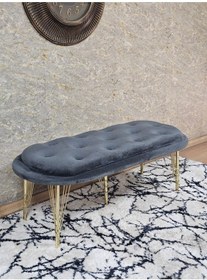 Resim Zafir Ufo Oturak Bench - Gold Kaplama Telli Ayak - Oturak - Bench - Puf - Yatak Ucu Pufu Füme 