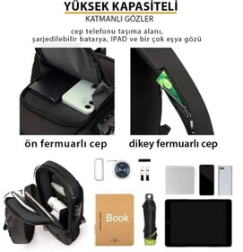 Resim BAGzy N.POLO Siyah Erkek Usb Kablo Çıkışlı Body Bag Çapraz Sırt Çantası 