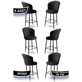 Resim Canisa Alte Serisi 6 Siyah Sandalye 65 Cm Ada Mutfak Bar Sandalyesi Babyface Kumaş Siyah Metal Ayaklı Sandalyeler Siyah Ayaklar Siyah 
