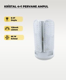 Resim 60w Kristal Pervane 4+1 Kanatlı Ampul 6500k Beyaz Işık 1 Adet 