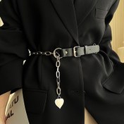 Resim 1 adet Kadın Moda Kemer, Kalp Şekilli Zincirli Kemer, Elit Kemer Aksesuarı, Elbise, Ceket, Etek ve Kotlar İçin, Günlük Kullanım ve Özel Günler İçin Çok Yönlü Tasarım, Kalp Şekilli Kemer, Parlak Bitişli Kemer 