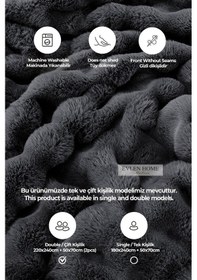 Resim Evlen Home Kürk Yatak Örtüsü Çift Kişilik Dolgulu Peluş Yumuşak Çift Taraflı Yorgan 3 Parça Loria Antrasit Füme Antrasit 