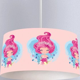 Resim instababyrooms Pembe Saçlı Denizkızı Desenli Çocuk Odası Dijital Baskılı Sarkıt Avize 