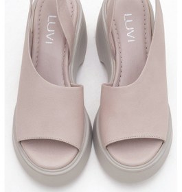 Resim Luvishoes Luvi Shoes Roy Taş Cilt Hakiki Deri Kadın Dolgu Topuklu Sandalet Taş 
