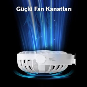 Resim Warmco K70 Taşınabilir Şarjlı El Vantilatörü 2400mAh 360° Döner Başlıklı Standlı Dijital Ekranlı Soğutucu Fan Beyaz 