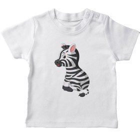 Resim Angemiel Baby Oturan Şirin Zebra Erkek Bebek Tişört Beyaz B0636MDBBKETSRT 