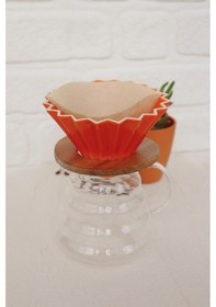 Resim V60 Ahşap Standlı Dripper - Turuncu 