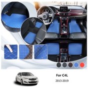 Resim Globalbloom Blue White Line Citroen C4 L 2013 2019 Deri Görünümlü Paspas Anti Kaygan 4 Parça 