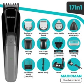 Resim Goldmaster Magicman Saç ve Sakal Vücut Tıraş Makinesi 17 In1 Standlı Erkek Bakım Seti GM9122 
