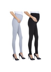 Resim Luvmabelly Myra8001 8009 Beli Ayarlanabilir Hamile Tayt Seti-gri - Siyah 