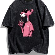 Resim Kadınlar İçin Anime Baskılı Oversize Tişört - Pembe Kedi ve Boba Desenli Siyah Yazlık Kısa Kollu Yuvarlak Yaka Rahat Kesim, Nefes Alabilen Giysi, Eğlenceli Tasarım, Makinede Yıkanabilir, Yıkama Dokulu Üst 