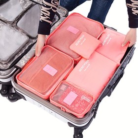 Resim 6'lı Seyahat Düzenleyici Set - Pembe Kumaş Saklama Çantaları Giysi & Ayakkabılar İçin, File ve Katı Bölmeler, Valiz Paketleme ve Gardırop Düzenleme İçin İdeal, Ürün Tanımlama Etiketleri|Düz Renk Çantalar|Dayanıklı Düzenleyiciler 
