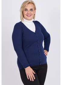 Resim Büşra Triko Kadın Düğmeli V Yaka Hırka 3997258 Indigo Indigo İndigo 