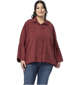 Resim Büyük Beden Düğme Ve Kol Detaylı Kısa Bordo Gömlek Bordo 