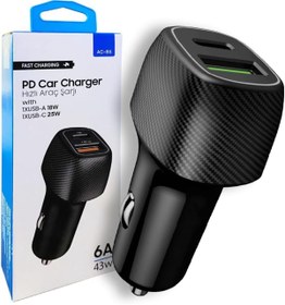 Resim Genel Markalar Ac-85 Pd Quick Charge 3.0 Usbx2 6A 38 Watt Araç içi Hızlı Şarj Aleti Type 