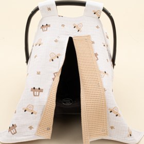 Resim Puset Örtüsü - Çift Taraflı - Bej Petek - Kahverengi Arabalar 