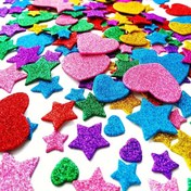 Resim 90 adet Parıltılı Köpük Stickerlar - Kendinden Yapışkanlı Yıldız ve Kalp Şekilleri Çeşitli Renklerde (Kırmızı, Yeşil, Mavi, Pembe, Sarı), DIY El İşleri, Tebrik Kartları ve Ev Dekoru için Mükemmel, Karışık Renkler ile Payet Bitiş, DIY El İşi Stickerlar | Parlak Bitiş | 