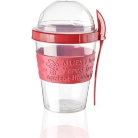 Resim Pazariz Meyve Hazneli - Kaşıklı Portatif Yoğurt Kabı 600 ml Kırmızı 