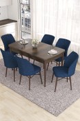 Resim Canisa Eva Serisi 80x132 Açılabilir Mdf Mutfak Masası Takımı Barok Desen Masa 6 Lacivert Sandalye 