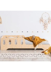 Resim Markaawm Montessori Yatak Korumalıklı Ahşap Karyola Çocuk Ve Bebek Odası Akçaağaç 