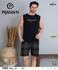 Resim Pijamoni Erkek Bisiklet Yaka Kolsuz Şortlu Pijama Takımı 6185/3 - 1 Adet Siyah 