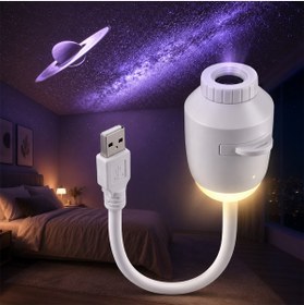 Resim Hevolt USB Galaksi Projektör 2’si 1 Arada - LED Gece Lambası - 360° Ayarlanabilir 3 Değiştirilebilir Filmli LED Projektör - Yatak Odası, Çocuk Odası & Araç İçi Ambiyans Işık 