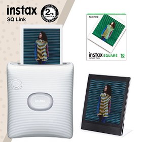 Resim Fujifilm Instax SQ Link Beyaz Yazıcı - 10'lu Square Film ve Pleksi Çerçeve 