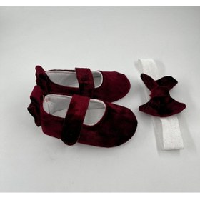 Resim Babytor SARA Bordo Kadife Bebek Ayakkabısı ve Bandana 