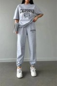 Resim MODARİCH Tenis Eşofman Altı ve T-shirt Gri Jogger Tişört Alt Üst Eşofman Takımı Oversize Bisiklet Yaka 