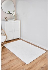 Resim Apex Halı Beyaz Peluş Dokulu Kaydırmaz Dekoratif Halı Beyaz 