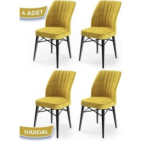 Resim Canisa Flex Serisi, Üst Kalite Mutfak Sandalyesi, 4 Adet Hardal Sandalye, Gürgen Siyah Ahşap Ayak Sandalye Hardal Ayak Siyah 