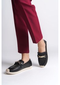 Resim Lıly Bağcıksız Ortopedik Rahat Taban Çiçek Desenli Kadın Babet Ayakkabı Ckt - Siyah Siyah 