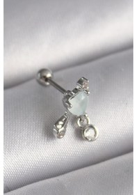 Resim 316l Çelik Gümüş Renk Beyaz Minelik Kalp Sallantı Zirkon Taş Detay Tragus Piercing Çok Renkli 