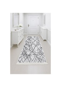 Resim Dinarsu Kaymaz Yıkanabılır Yolluk Beyaz - Siyah 