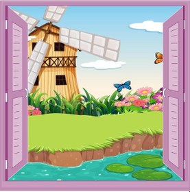 Resim Çocuk Odası Bebek Odası Pencere Poster Duvar Kağıdı Değirmen 