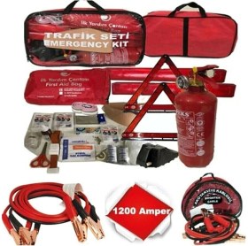 Resim Ototürk Çantalı Lüks Trafik Seti – TÜVTÜRK Uyumlu 1200A 2 m Akü Takviye Kablosu ve 2 Parça Kompakt Araç Ekipmanı 
