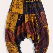 Resim Bohemian Kabile Baskılı Karışık Kumaş Geniş Kesim Haremi Pantolonlar Elastik Bel ve Ayak Bileği Manşetli - Kadınlar ve Erkekler için El Yıkama Günlük Rahat Pantolonlar, Etnik Moda Giyim | Ayak Bileği Manşetli Pantolonlar | Karışımlı Kumaş 