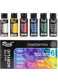 Resim Rich Mastermix Akrilik Boya Seti 6x60cc Ana Renk 3 Ayaklı Şövale 35x50 Tuval Seti Metal Şövale Seti 