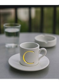 Resim Türk Kahvesi Fincanı Baş Harf Baskılı Beyaz - Altın48 