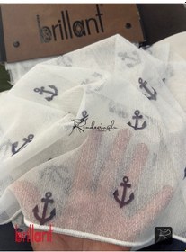 Resim Tül Perde Brillant Marka Denizci Çapalı Desen Örme Kumaş Etek Sarımlı Ekru 