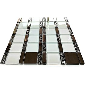 Resim MozaiKristaL Mutfak tezgah arası 48x48mm Beyaz-Krom, 30x30 Fileli Kristal Mozaik. ( 1 m2 Fiyatıdır ) 