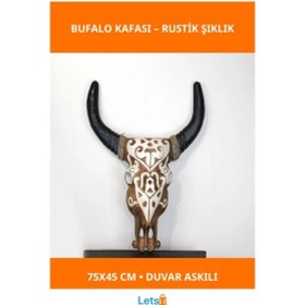 Resim Duvara Asmalı Şık Bufalo Kafası 75x45 Cm Beyaz Sarı Desenli 1 Adet 