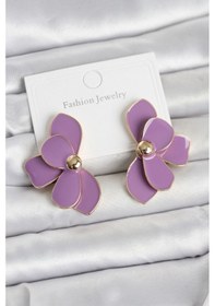 Resim Mor Mineli Lotus Model Pirinç Kadın Küpe - Tj-bkp11735 Altın 