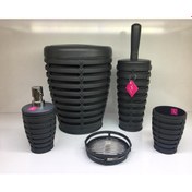 Resim Primanova Palm 5 Parça Yuvarlak Çöp Kovalı Banyo Seti Antrast Gri 