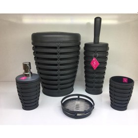 Resim Primanova Palm 5 Parça Yuvarlak Çöp Kovalı Banyo Seti Antrast Gri 